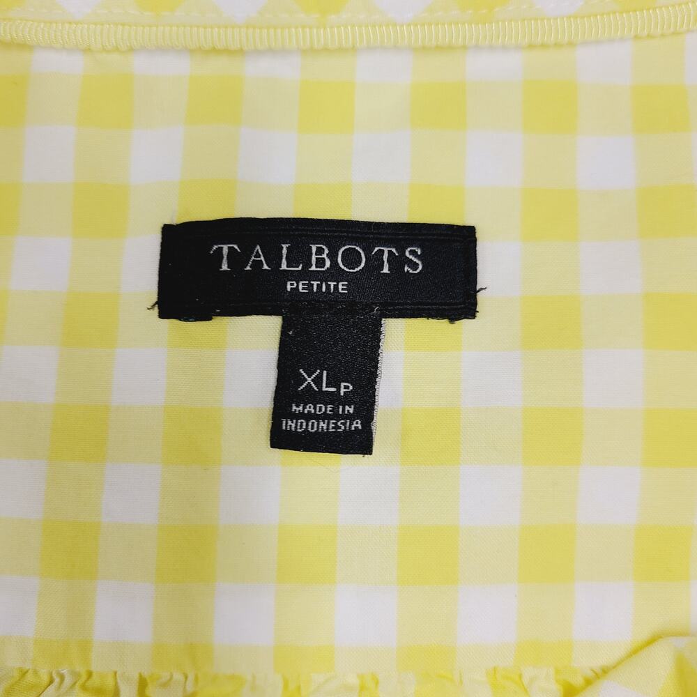Talbots Yellow Gingham Blouse XLP Cotton Top Petite Plus Button Front Preppy - Picture 3 of 10